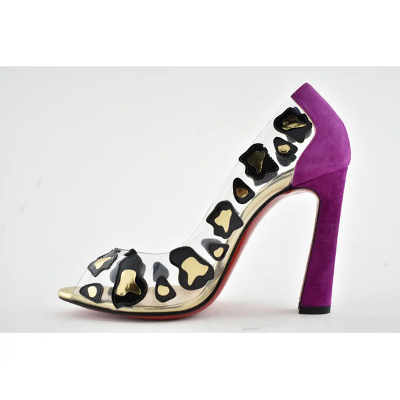 Christian Louboutin Parsefal 100 Black Gold PVC Patent Sandal Heel Pump 37.5 - Picture 8 of 12